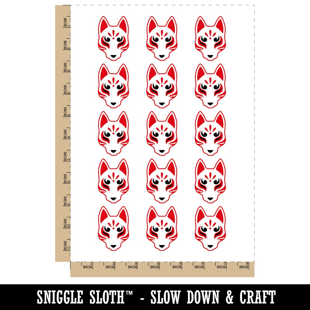 Kitsune Japanese Fox Mask Temporary Tattoo Water Resistant Fake Body Art Set Collection (1 Sheet)