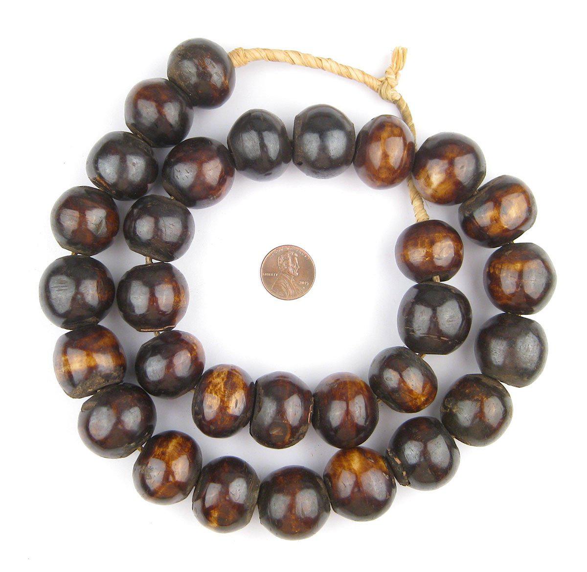 Dark Brown Bone Beads - Full Strand of Fair Trade African Beads - The Bead Chest (Sphere, Dark Brown)