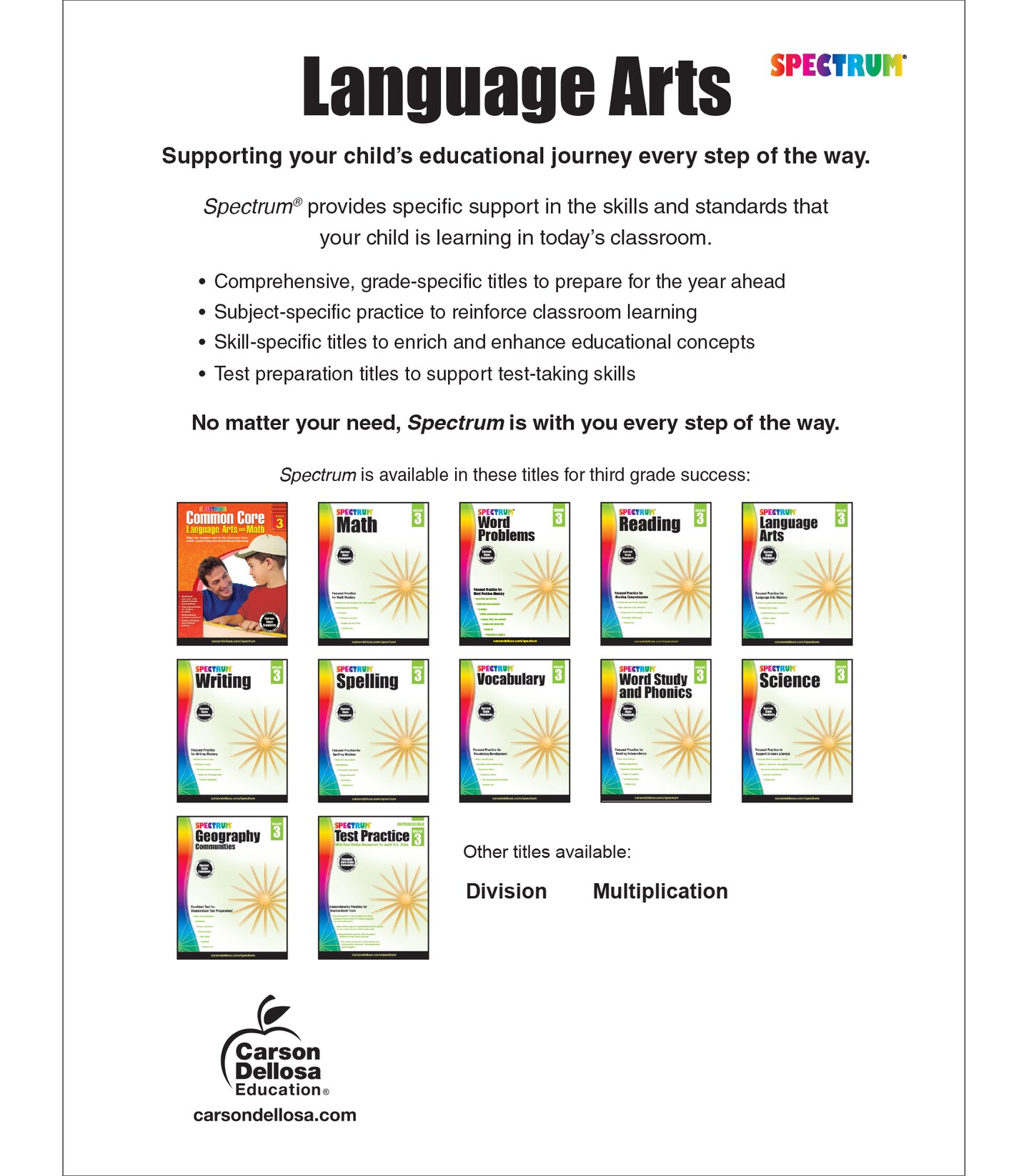 Spectrum Language Arts Grade 3, Grammar Workbook, Writing Practice, Punctuation Activity Book, Parts of Speech Books for Kids, 3rd Grade Workbooks for Classroom or Homeschool Curriculum