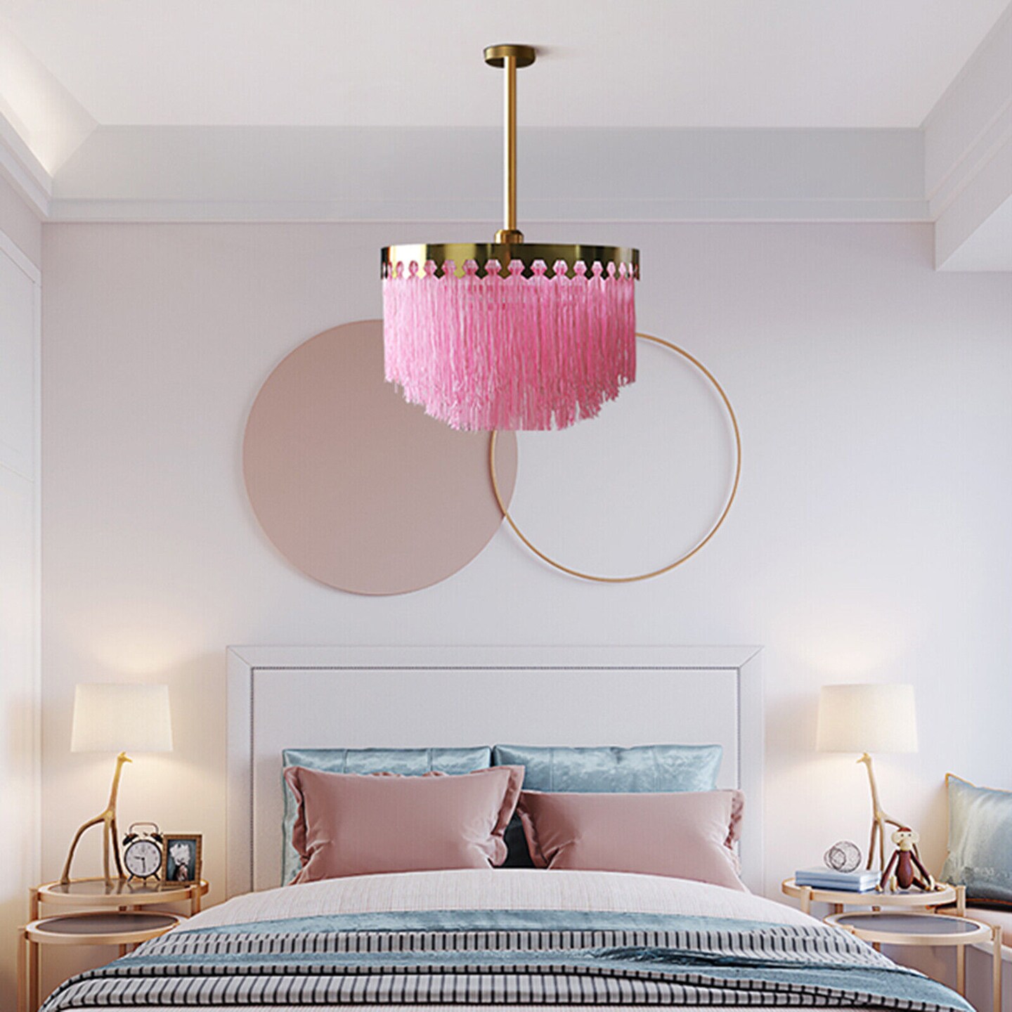 Kitcheniva 15&#x27;&#x27; Pink Fringe Pendant Lamp Chandelier