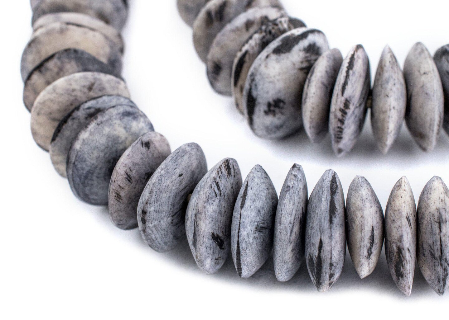 Grey Bone Beads - Full Strand of Fair Trade African Beads - The Bead Chest  (Saucer, Grey)