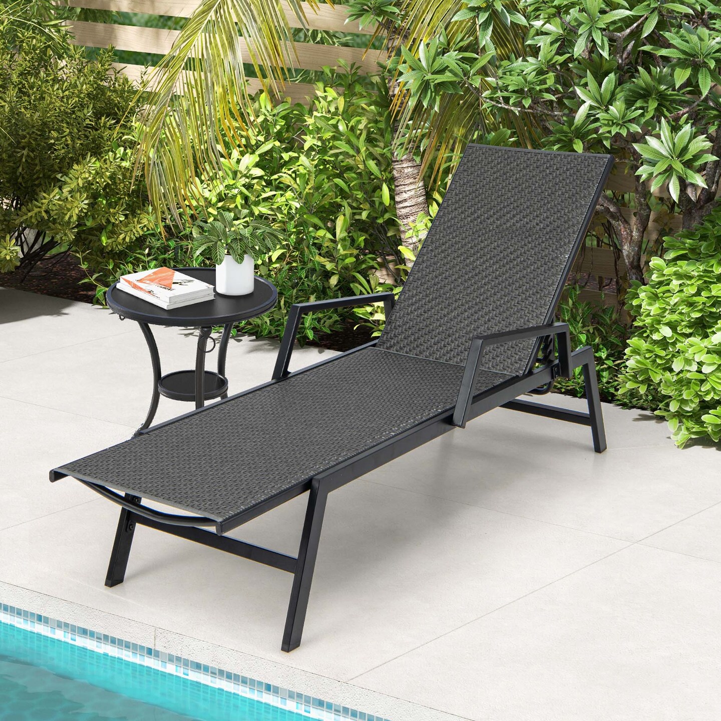 Costway 1 PC/2 PCS Outdoor Rattan Chaise Lounge with Armrests & 5 ...