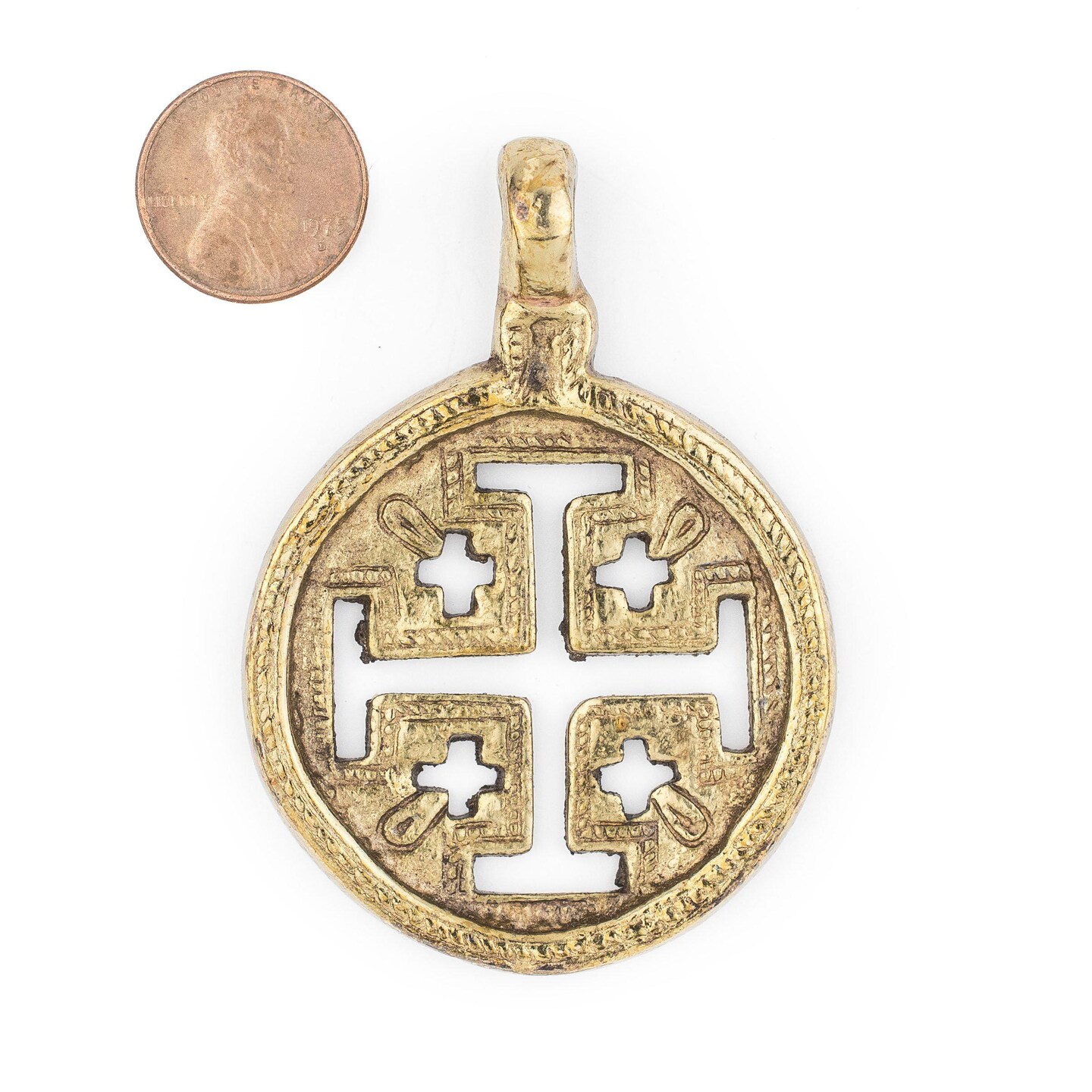 TheBeadChest Jerusalem Ethiopian Brass Cross Pendant (70x50mm)
