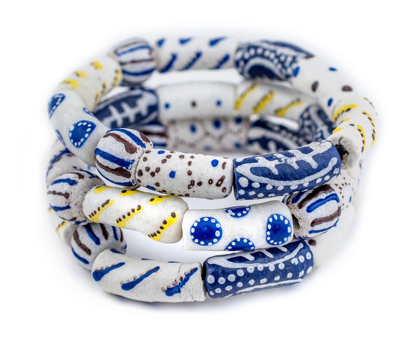 TheBeadChest African Bead Stretch Bracelet, Made in Ghana by Krobo Artisans, Unisex, African Trade Bead Style, White