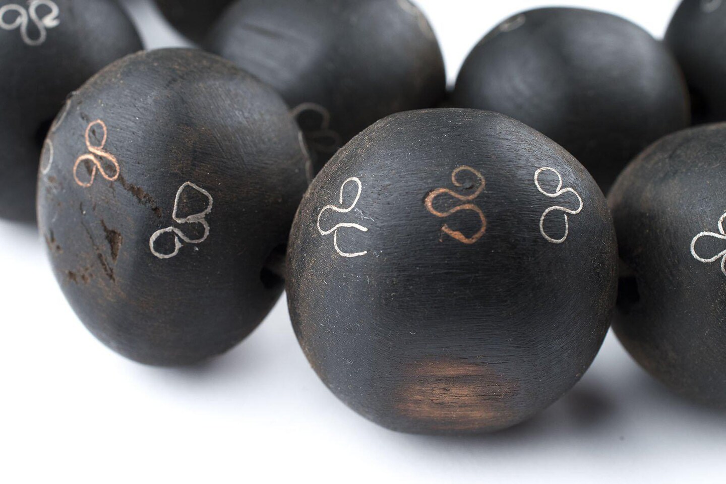 TheBeadChest Jumbo Round Inlaid Mali Ebony Wood Beads 30mm African Black Large Hole 30 Inch Strand Handmade