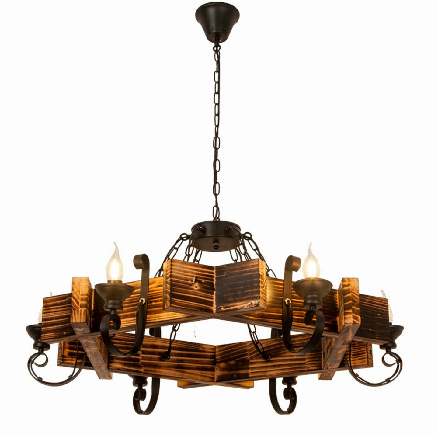 Kitcheniva 6 Lights Rustic Wood Pendant Light Chandelier Fixture