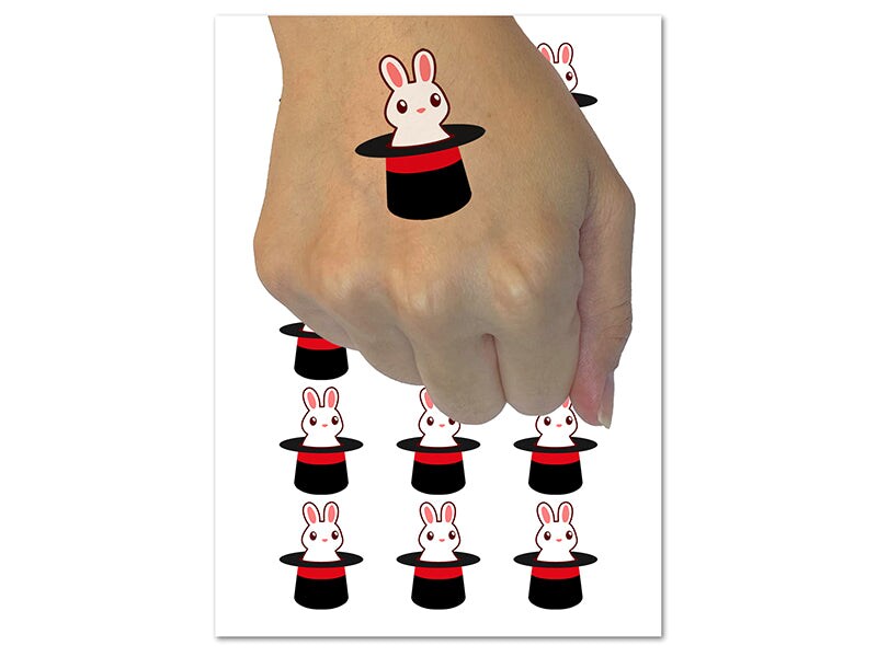 Cute Bunny Rabbit In Magician Hat Temporary Tattoo Water Resistant Fake Body Art Set Collection 4742