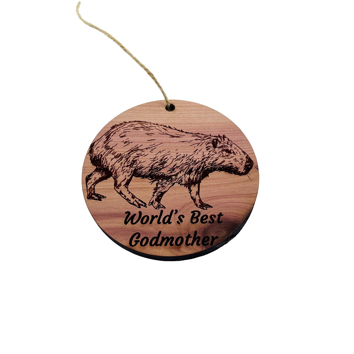 Worlds Best Godmother Capybara - Cedar Ornament
