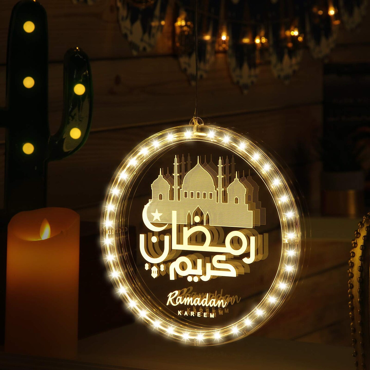 3D Eid Ramadan Lights, Moon and Star Castle Islam Eid Mubarak Decorations, Ramadan Decorations for Home Indoor, Islam Fairy Window Lights Wall Bedroom Party Decor(Castle Style)