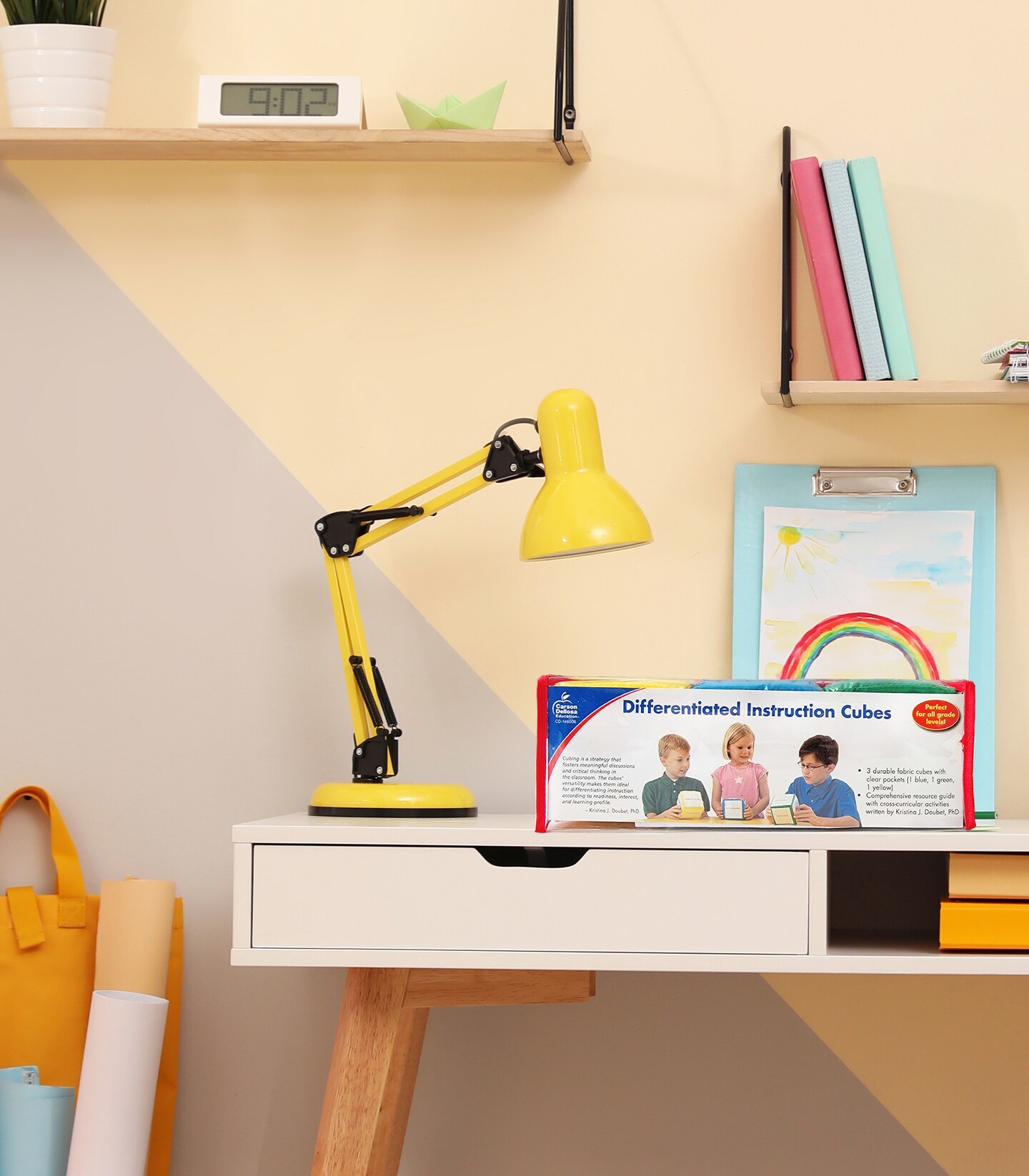 Carson Dellosa Differentiated Instruction Activity Cube Set, Green, Yellow, and Blue 4" x 4" Foam Blocks With Clear Pockets for Cross-Curricular Activities, DIY Dice Games