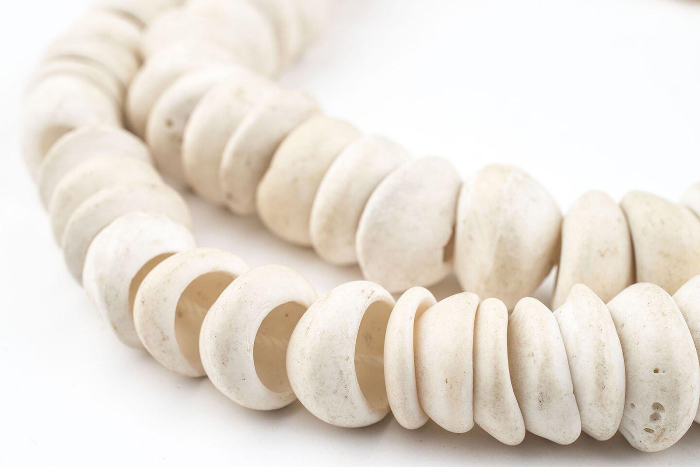 The Bead Chest Natural West African Shell Beads White 17mm Ghana Unusual Large Hole 30 Inch Strand Handmade