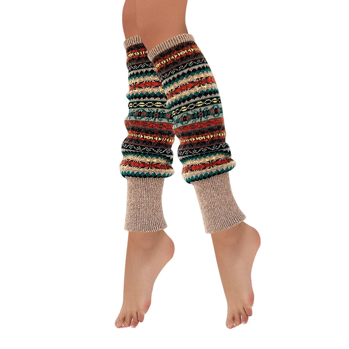 Wrapables Women&#x27;s Bohemian Winter Warm Long Leg Warmers, Knee High Boot Socks, Taupe