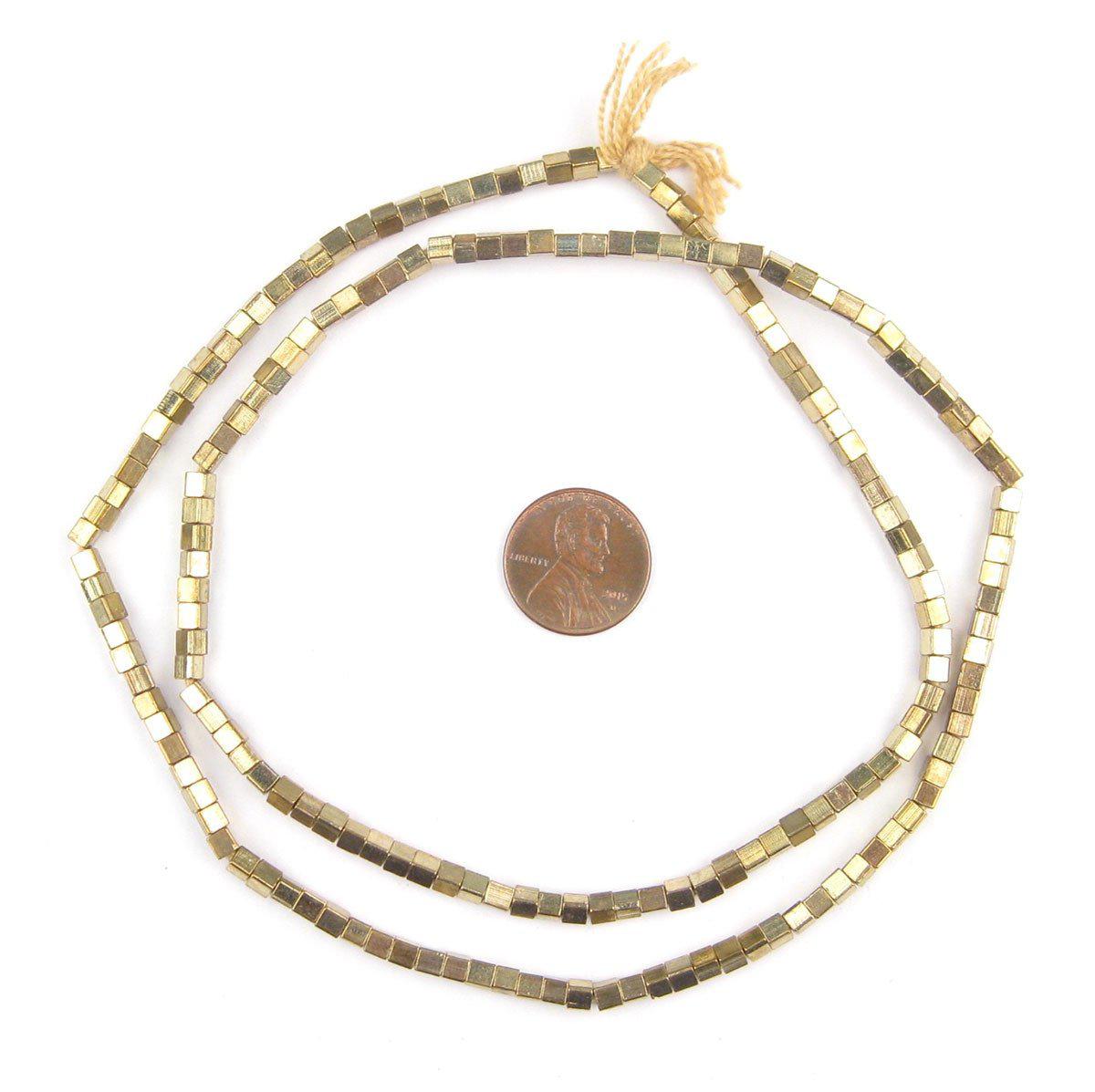 TheBeadChest Gold Cube Beads 3mm Brass 24 Inch Strand