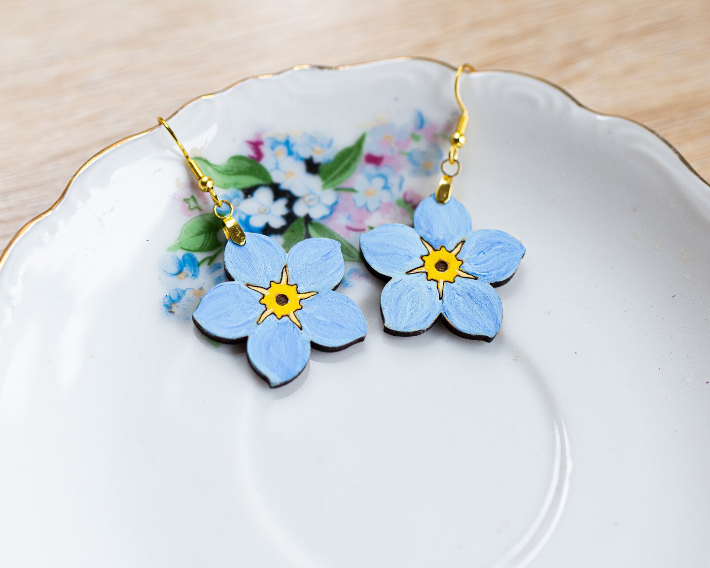 Forget me not hand painted earrings. Handmade forget me not flower ...