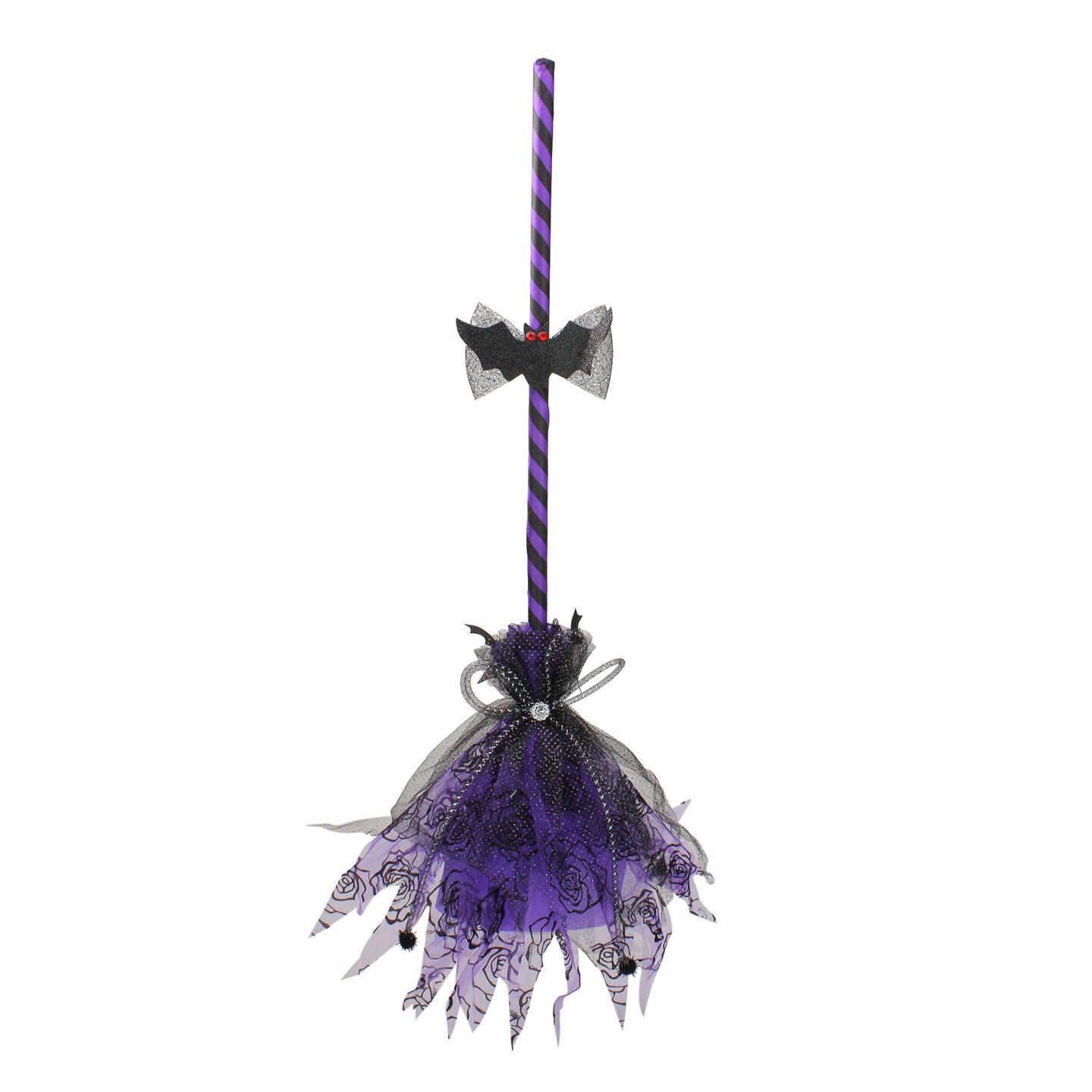 Northlight Striped Animated Witches Halloween Broom Decoration - 29&#x22; - Purple and Black