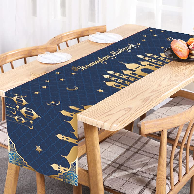 Ramadan Mubarak Table Runner Table Decorations - Ramadan Mosque Lantern Islamic Happy Ramadan Mubarak 2024 Party Supplies Decorations, 13.8x71 inches