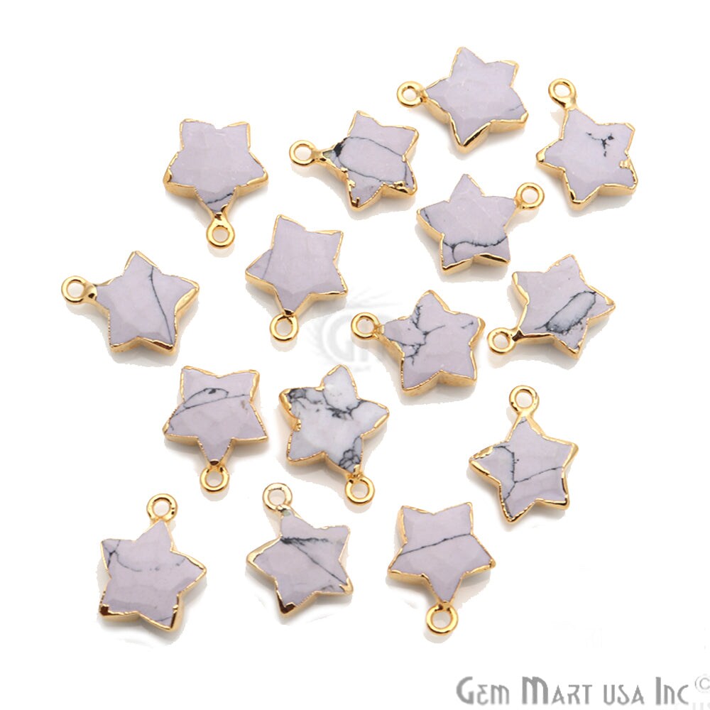 Star Gemstone Connector, Gold Electroplated Natural Gem, Single Bail DIY Jewelry Pendant, 16X14mm, GemMartUSA (50045)