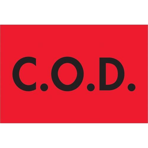 Tape Logic Labels, &#x22;C.O.D.&#x22;, 2&#x22; x 3&#x22;, Fluorescent Red, 500/Roll