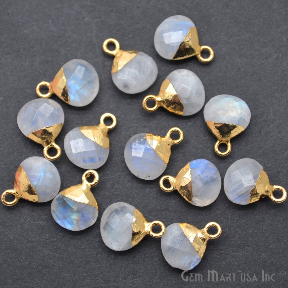 Rainbow Moonstone Pendant, Gold Electroplated 10mm Onion Pendant, DIY Bracelet Charm, GemMartUSA (REM-10279)