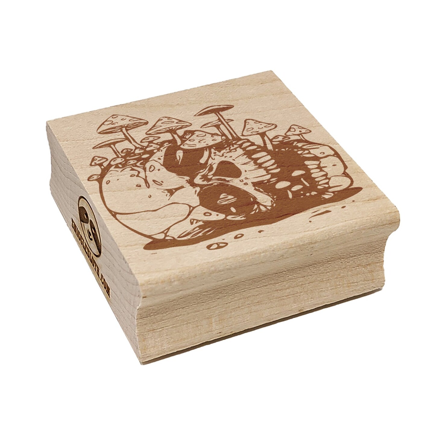 Skull Mushrooms Fungus Growing Out of It Square Rubber Stamp for Stamping Crafting