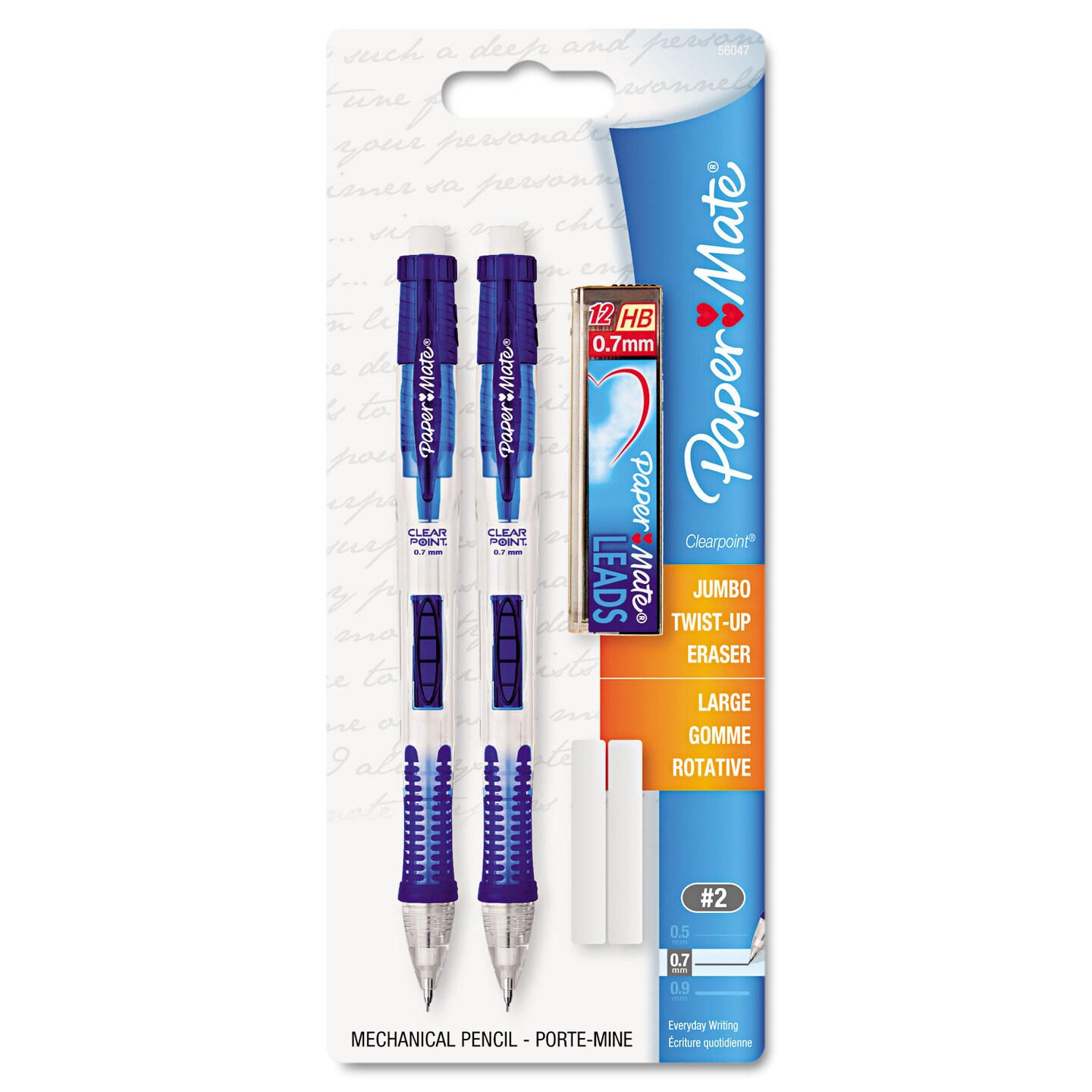 Papermate Clear Point Mechanical Pencil, 0.7 mm, HB (#2.5), Black Lead, Randomly Assorted Barrel Colors, 2/Pack
