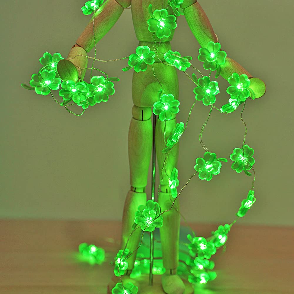 St Patricks Day Decorations Shamrocks String Lights Battery Operated with Remote 10 ft 40 LEDs Lucky Clover Green Lights for Bedroom Party Feast of Saint St. Patrick&#x27;s Day Decoration