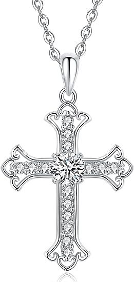925 Sterling Silver 0.5CT Moissanite Cross Pendant Necklace