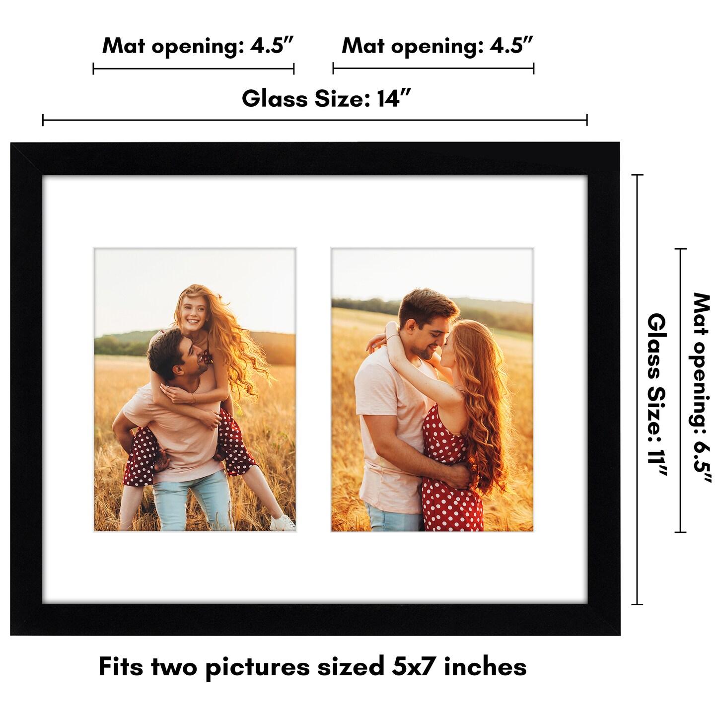 Americanflat 11x14 Collage Picture Frame - Displays Two 5x7 Photos at Once - Family Photo Collage Frame - Shatter Resistant Glass - Hanging Hardware for Horizontal or Vertical Display