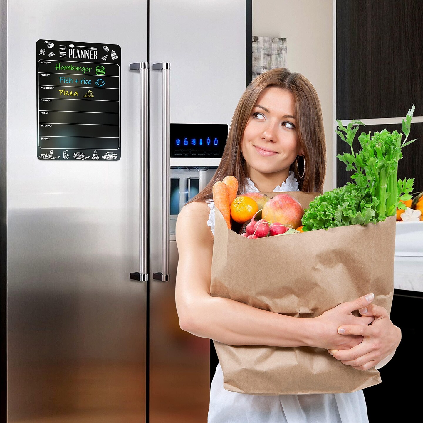 Dry Erase Magnetic Menu for Refrigerator A4 (8.5x12 inch) Weekly Meal Planner for Fridge Blackboard Magnetic Menu Board for Kitchen Weekly Menu Black Board Fridge Meal Planner Magnet