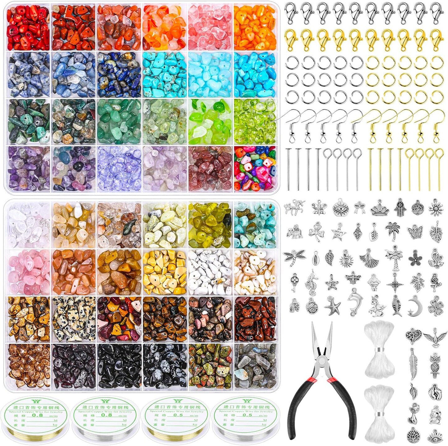 2278Pcs Crystal Beads for Jewelry Making Supplies, 48 Colors Ring Making Kit Crystals Jewelry Making Kit for Adults Bracelet Earring Necklace Making