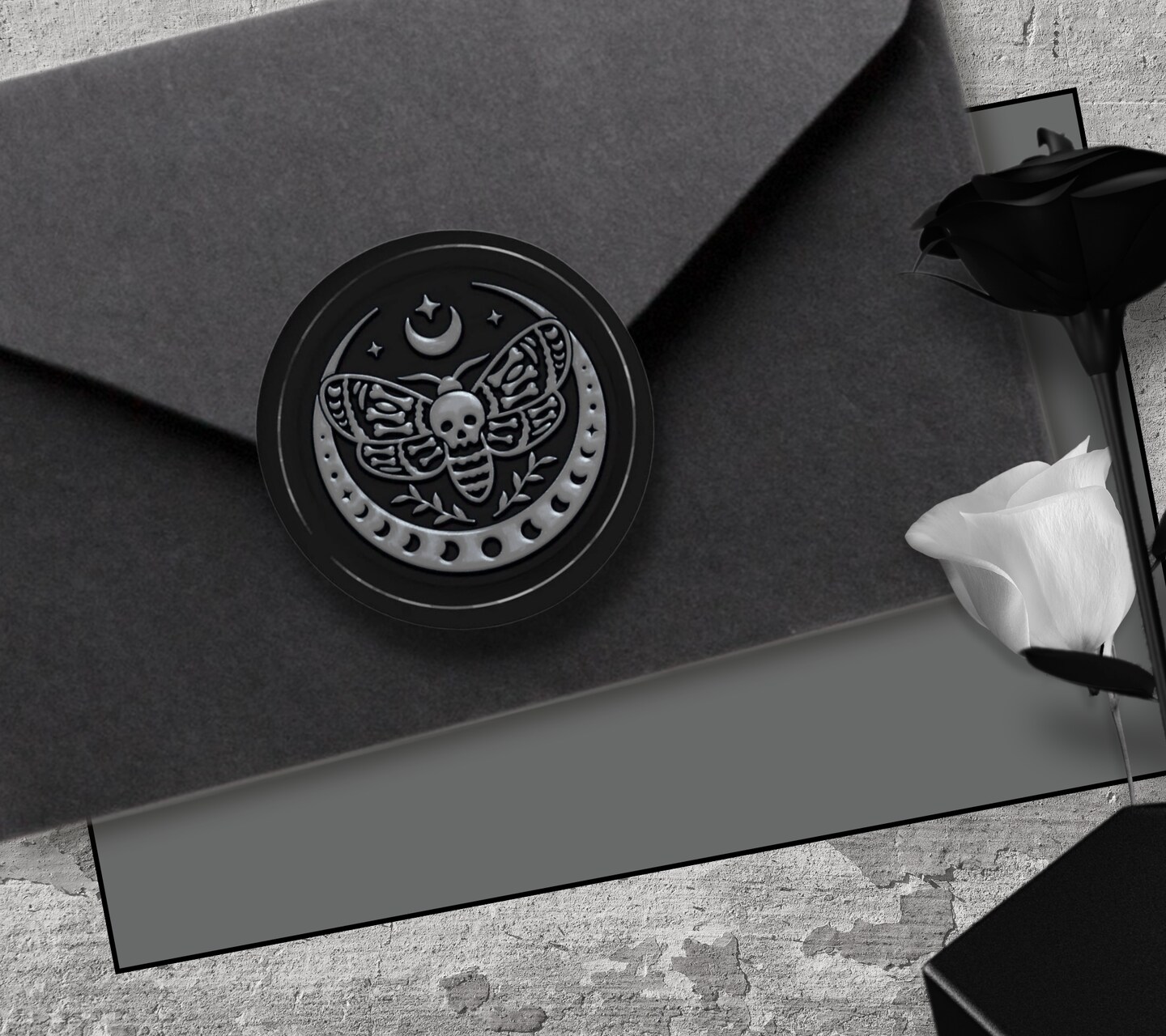 Skeleton Moth and Celestial Moon Gothic Soy Wax Seal Sticker