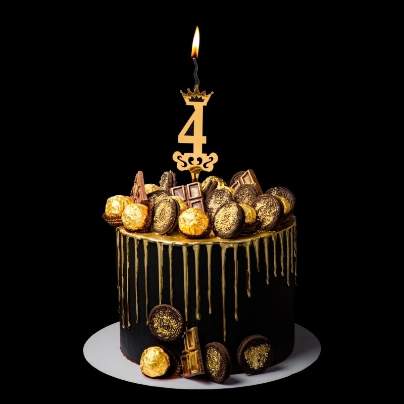 Haji Candle   Gold Birthday Candles Cake Topper Number &#x22;4&#x22;