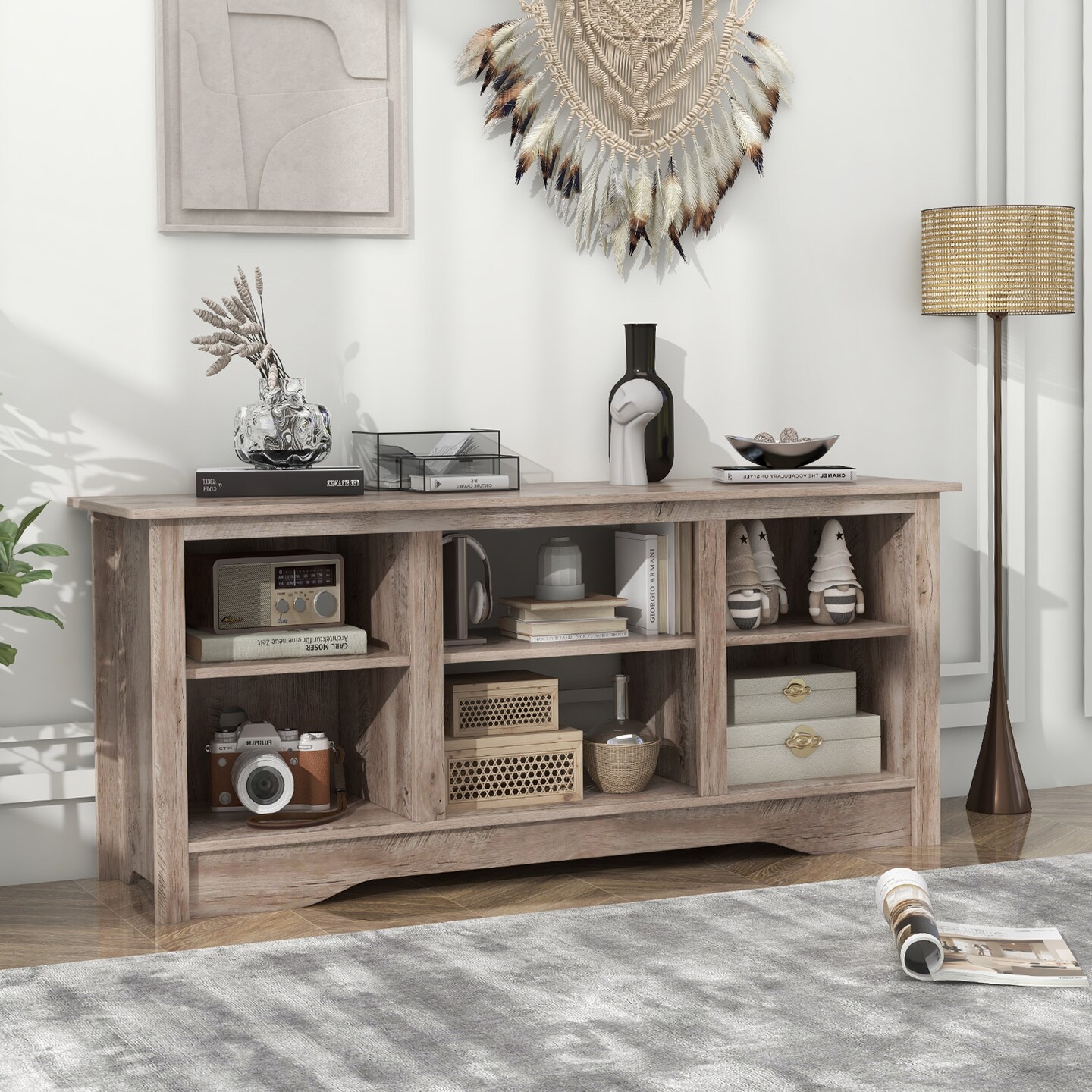 TV Stand for up to 65&#x22; Flat Screen TVs with Adjustable Shelves for 18&#x22; Electric Fireplace (Not Included) - 58&#x22; x 16&#x22; x 24.5&#x22;