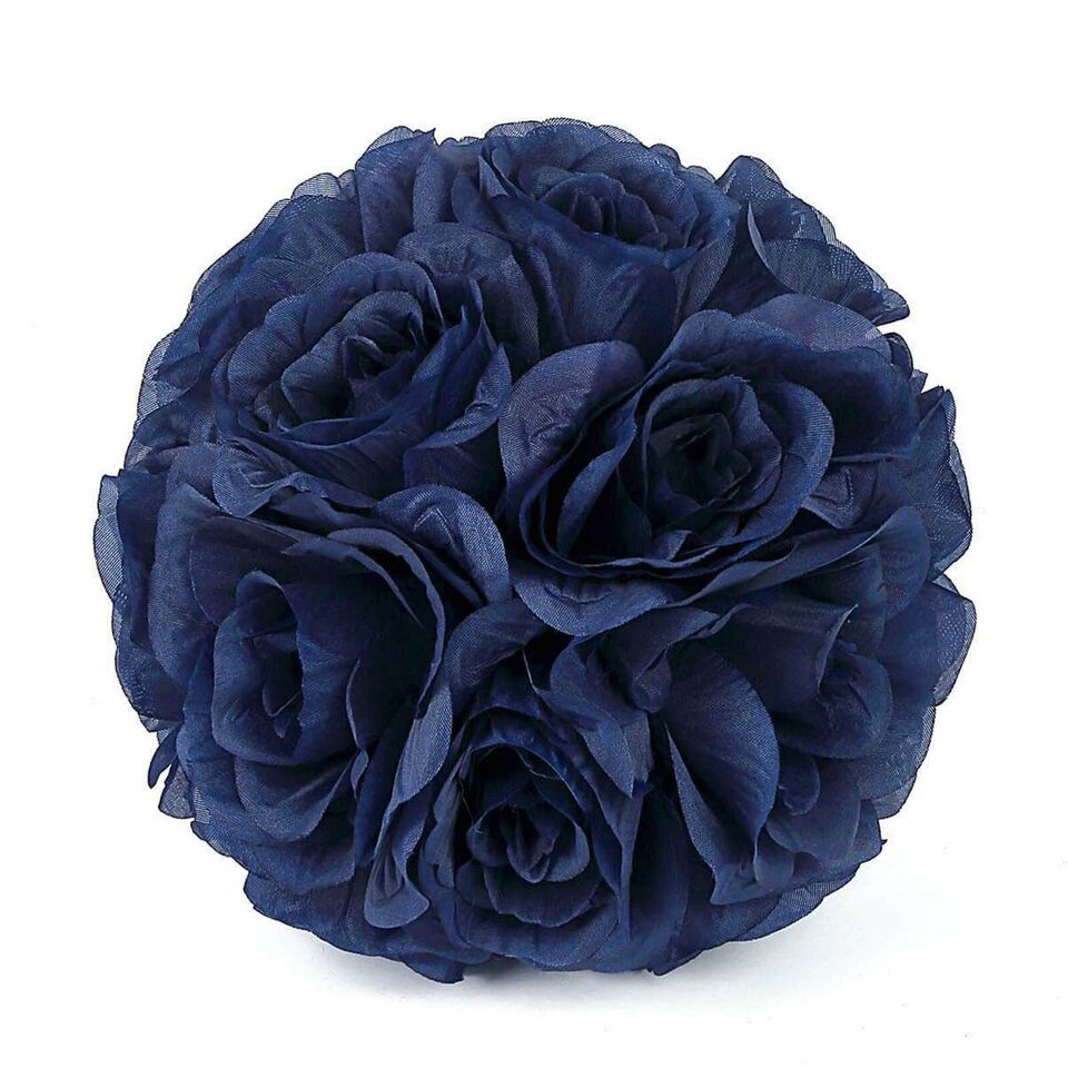 2 NAVY BLUE 7&#x22; Silk Roses Flowers Kissing Balls
