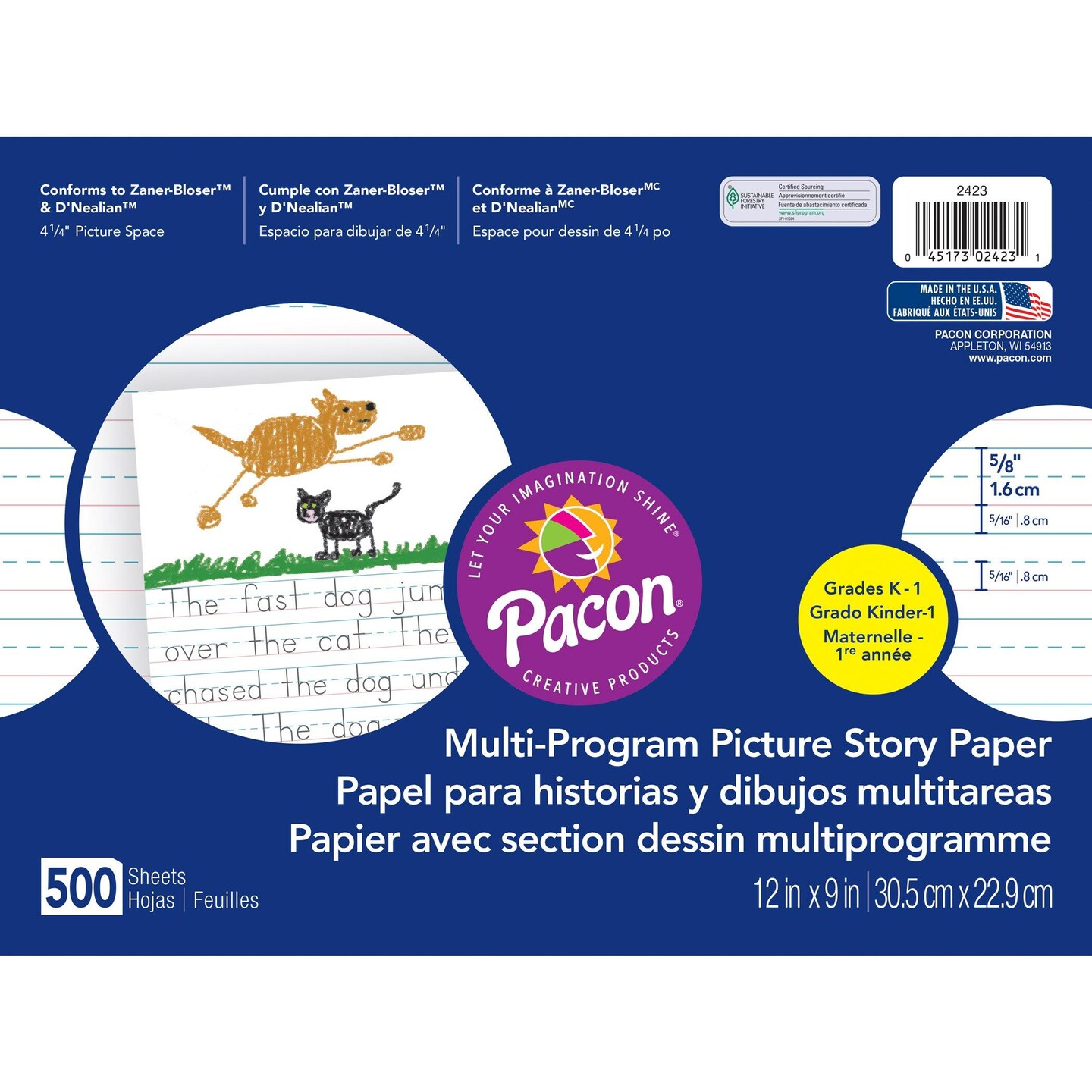 Multi-Program Picture Story Paper, 5/8&#x22; Ruled, White, 12&#x22; x 9&#x22;, 500 Sheets