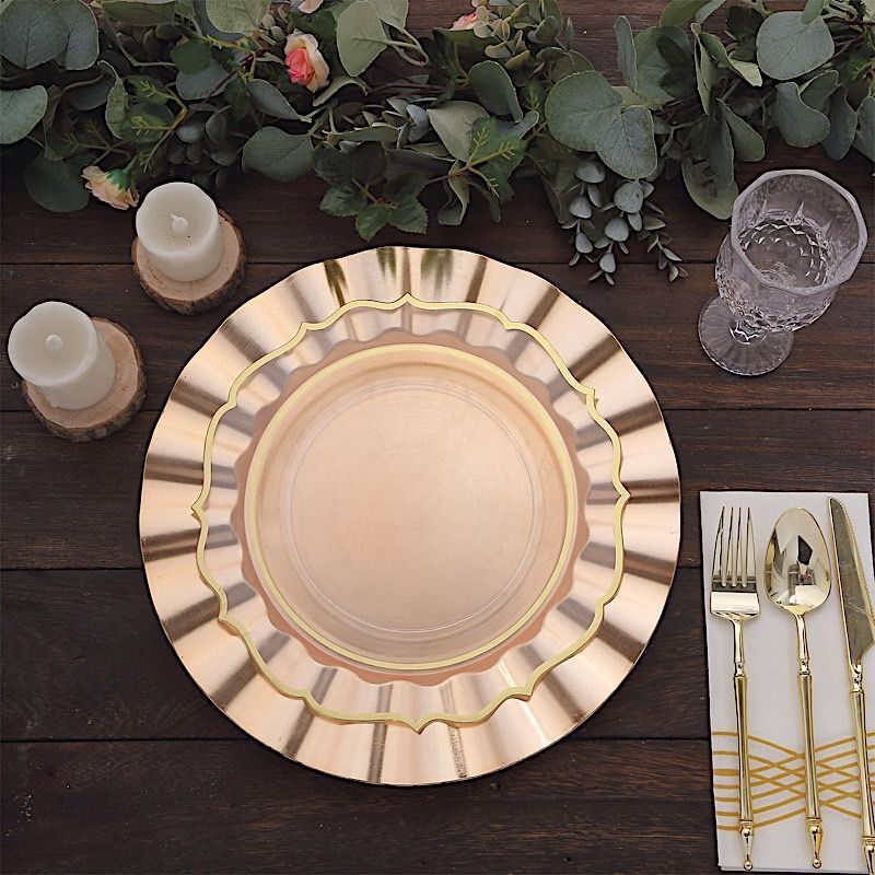 24 GOLD 13&#x22; Round Scalloped Trim Charger Plates