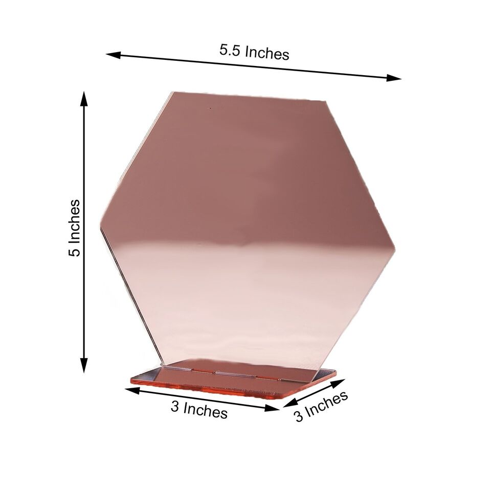 5 ROSE GOLD 5&#x22; Hexagon ACRYLIC STANDS TABLE NUMBERS Holders