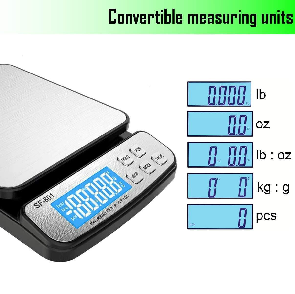 Shipping Scale for Packages 110 LB (50 KG) – Package Scale Postal Scale for Shipping Packages with Stainless Steel Platform Tare Hold Counting Function USB Cord and AC DC Adapter