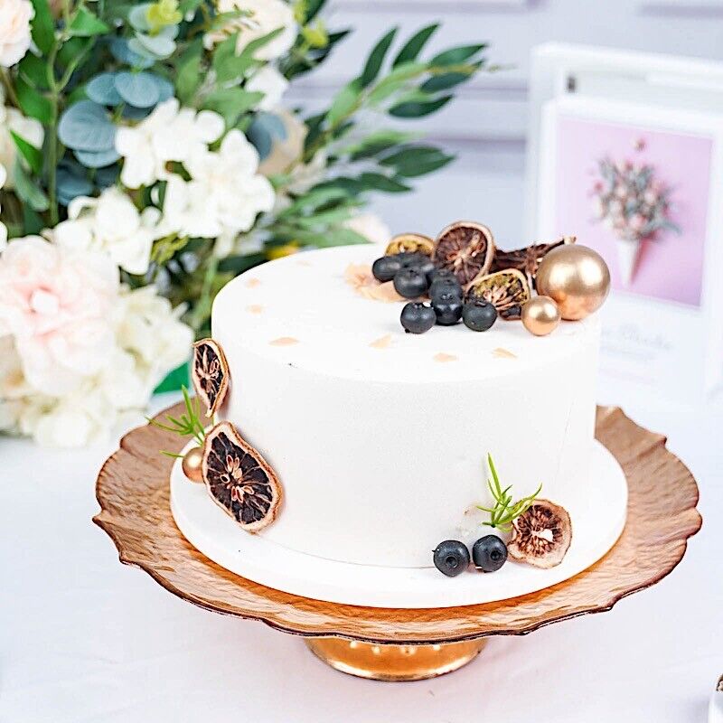 ROSE GOLD 14" Round Glass CAKE STAND Scalloped Edge Cupcake Holder