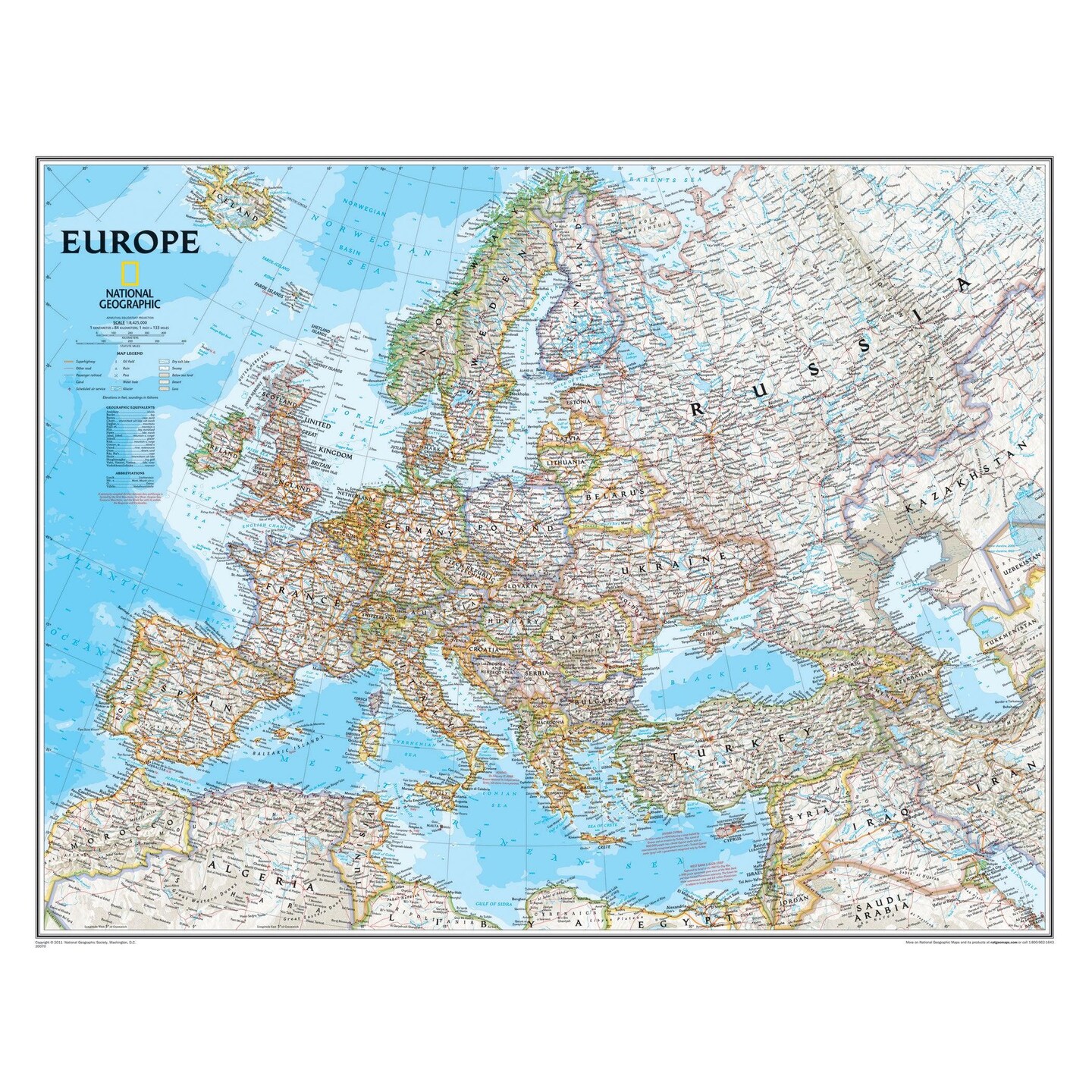 Europe Wall Map, 34&#x22; Width, 24&#x22; Length