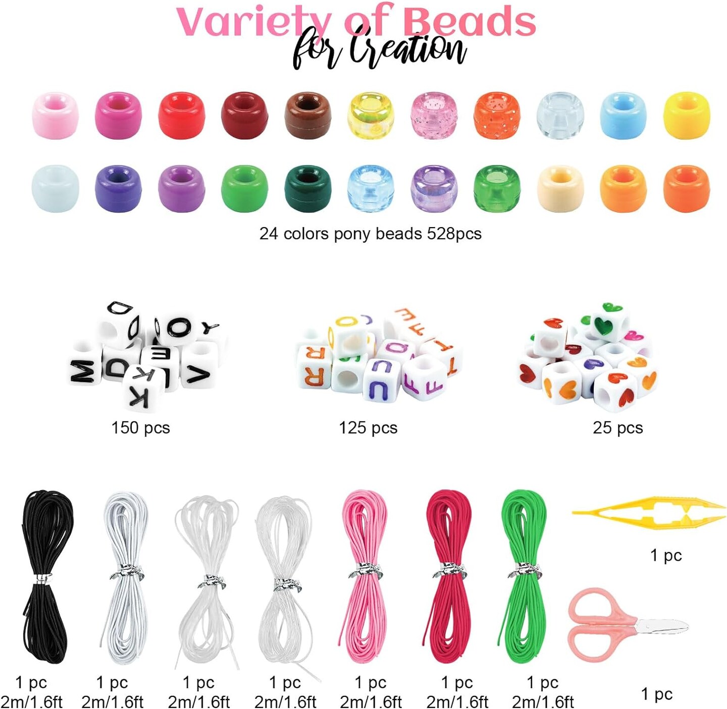 Friendship Bracelet Kit, 24 Colors Bracelet Making Kit Pony Beads for Jewelry Making, Letter Beads Heart Beads for Bracelet Making, Ideal Gifts for Teen Girls Kids Adults