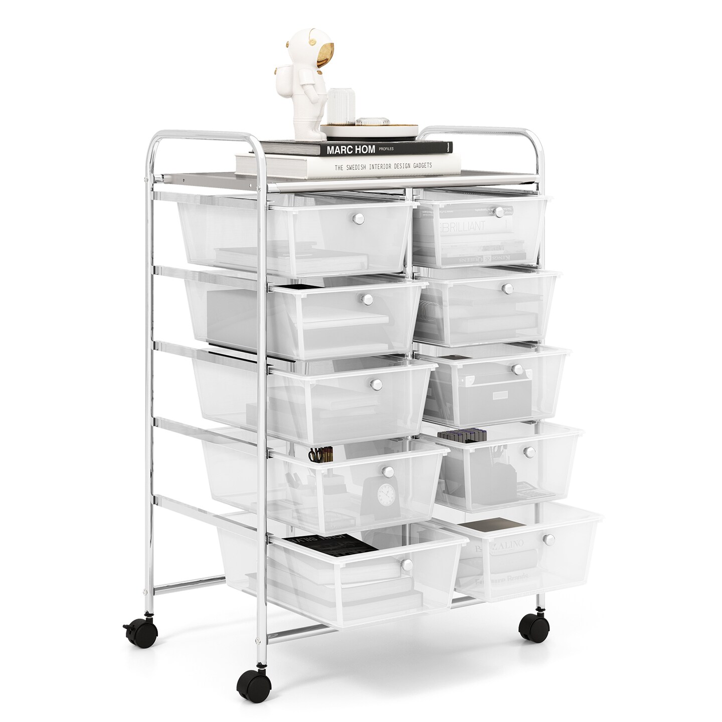 10 Drawer Rolling Storage Cart with Lockable Wheels Metal Frame Organizer for Office Classroom Craft Room Storage