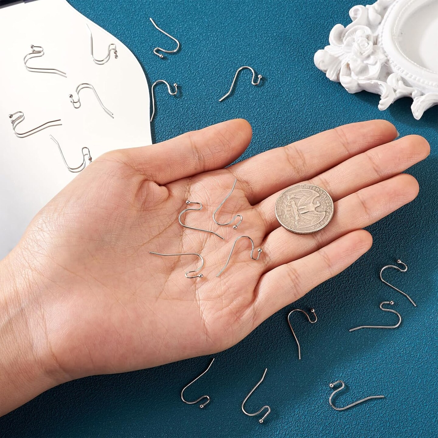 300pcs Stainless Steel Earring Hooks Surgical Hook Earwire with Ball End Fish Ear Wire for Jewelry Making 22x12x2mm