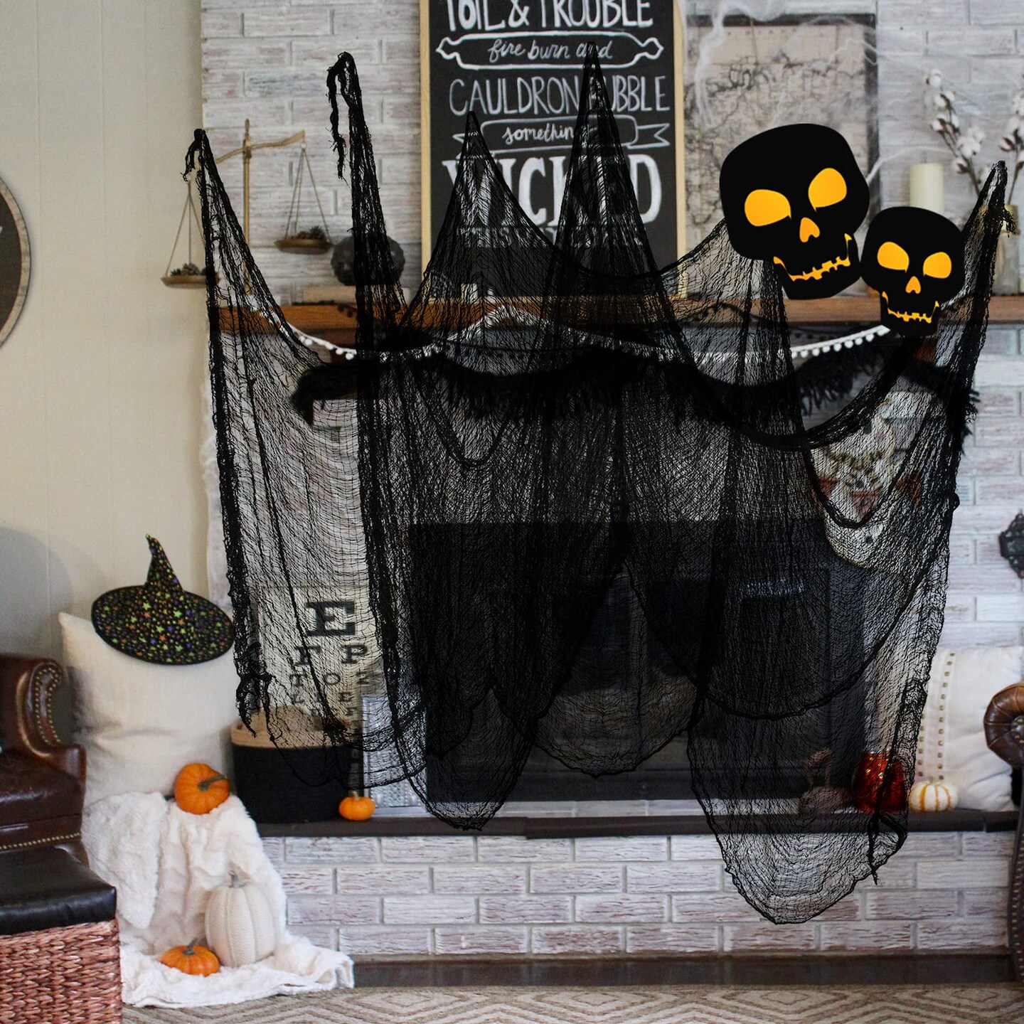 590&#x22; x 30&#x22; Halloween Creepy Cloth Spooky Halloween Decorations Indoor Outdoor Haunted House Party Decor Supplies Backdrops for Garden,Doorways,Yard,Home,Windows