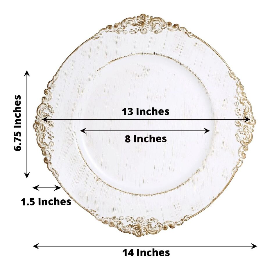 24 WHITE GOLD 13&#x22; Round Embossed Rim Charger Plates