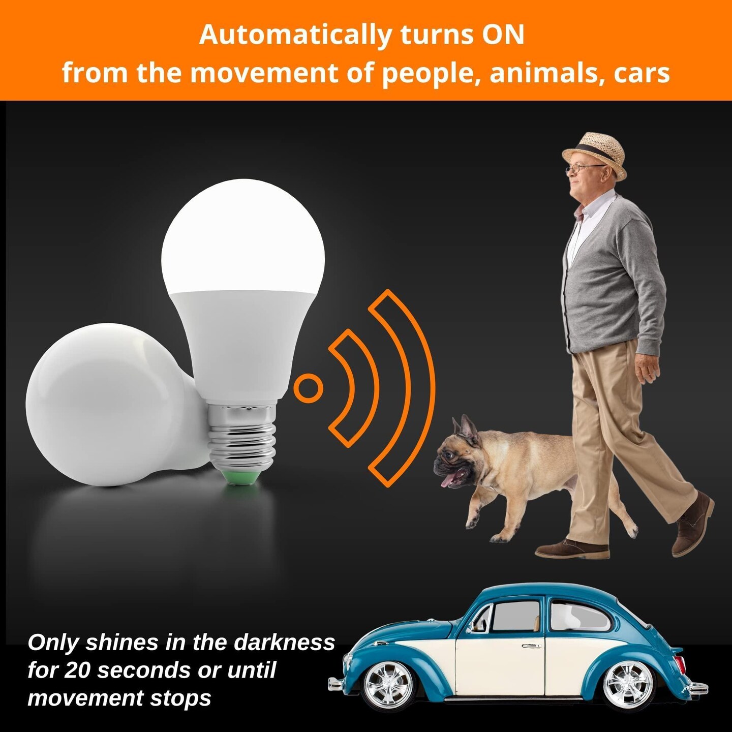 Motion Sensor Light Bulb Radar Outdoor Indoor Daylight Motion Activated Dusk to Dawn Bulbs for Porch Garage Basement Stairwell 4500K E26 A19 LED Security (2 Pack)