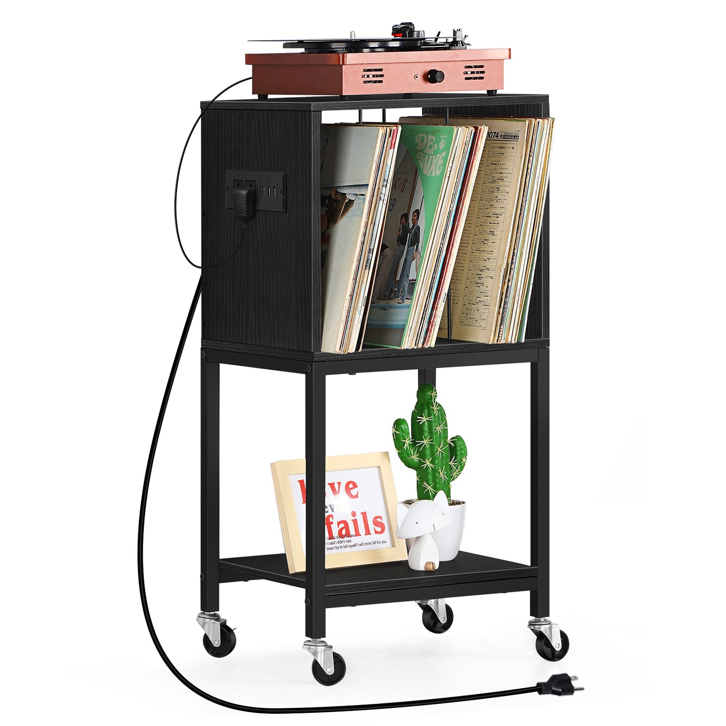 Record Player Stand with Record Storage