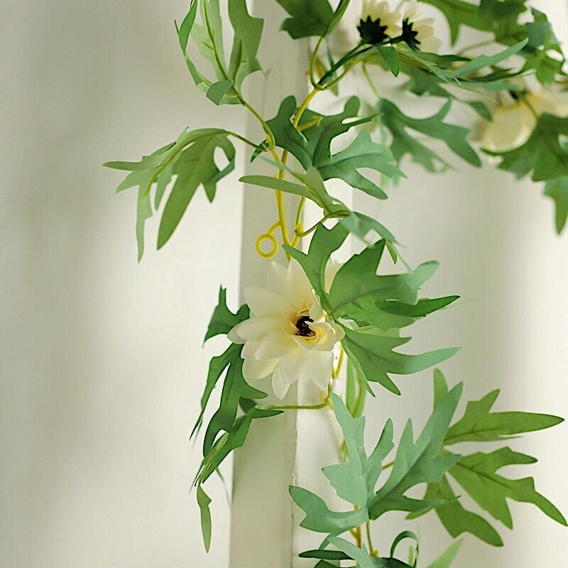 6 feet Cream SILK Daisy FLOWERS Garland Leaves Hanging Vine