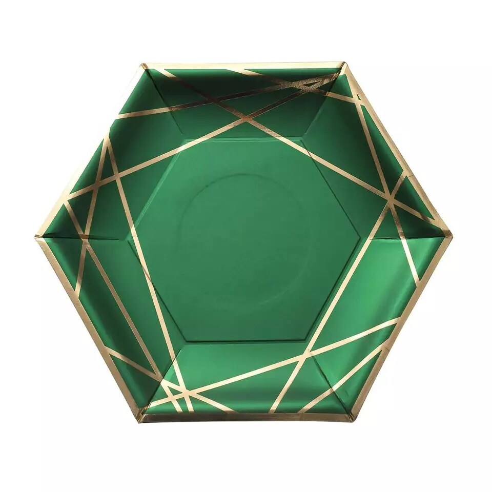 25 Hunter Green 9&#x22; Hexagon Paper Salad Dinner Plates