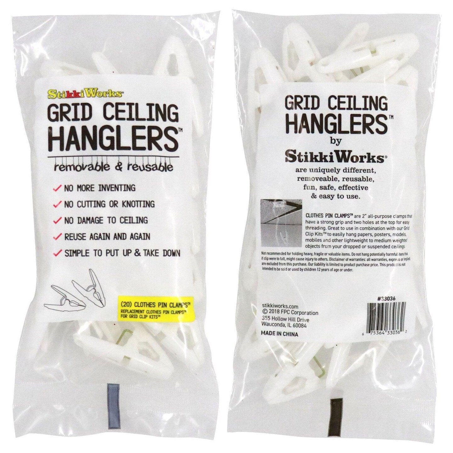 Grid Ceiling Hanglers&#x2122; Clothes Pin Clamps&#x2122;, 20 Per Pack, 6 Packs